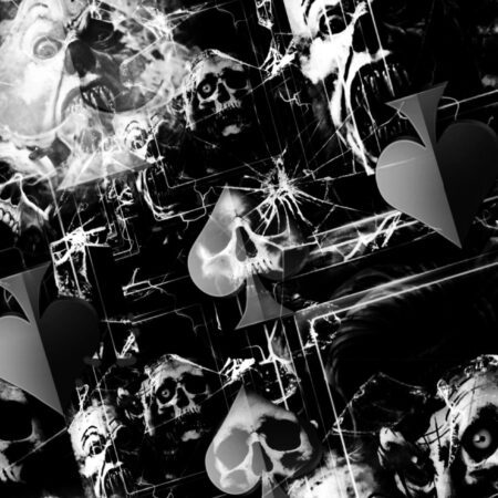 Flaming Spade Skulls Grayscale