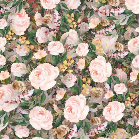 Pink Watercolor Flowers and Feathers